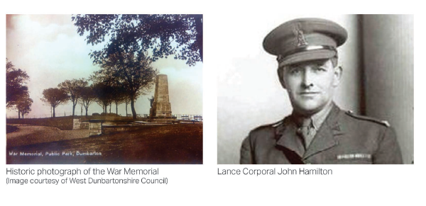 Historic Photo of War Memoria and Lance Corporal John Hamilton