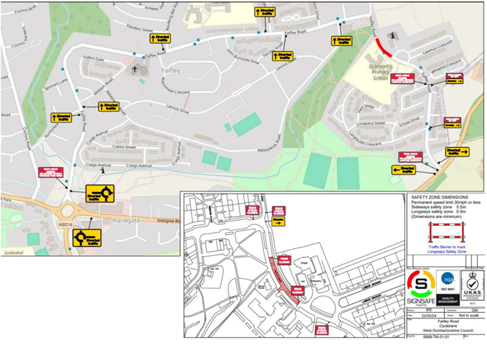 Faifley Road Clydebank map of closure