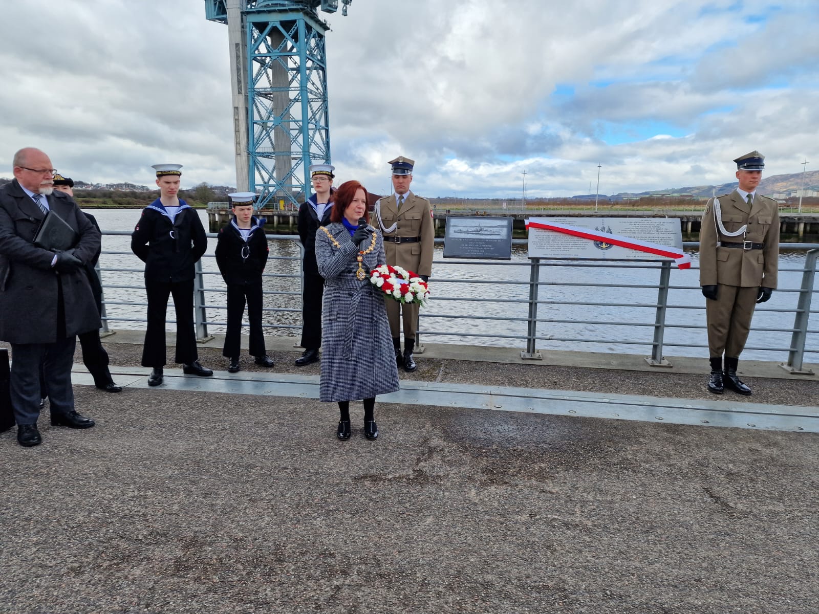 Provost Karen Murray Conaghan at the unveiling of a new plaque honouring sailors from the Piorun war ship