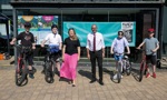 Children and Councillors at Lomond Shores bike event on bikes