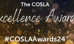 The Cosla Excellence Awards #COSLAAWARDS24 written in white, glitter background